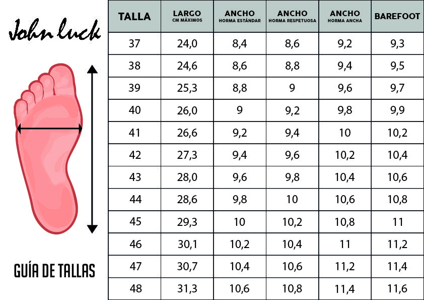 Guia de tallas Zapatillas Carretera Madrid John Luck