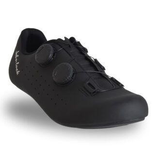 zapatillas de ciclismo carretera con suela de carbono y doble cierre rotativo negras