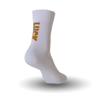 calcetines ciclismo blancos John Luck dorado
